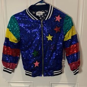Lola and the Boys Sequin Star Kids Dance Bomber Jacket Blue, Red, Yellow Size 6